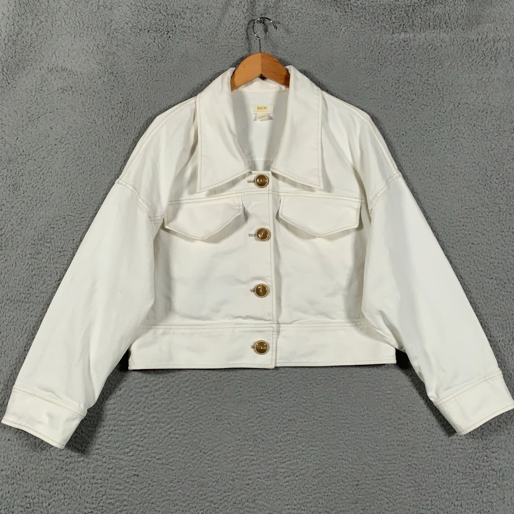 Maeve Colette Cropped Denim Jacket Womens XL White Utility Stretch Anthropologie